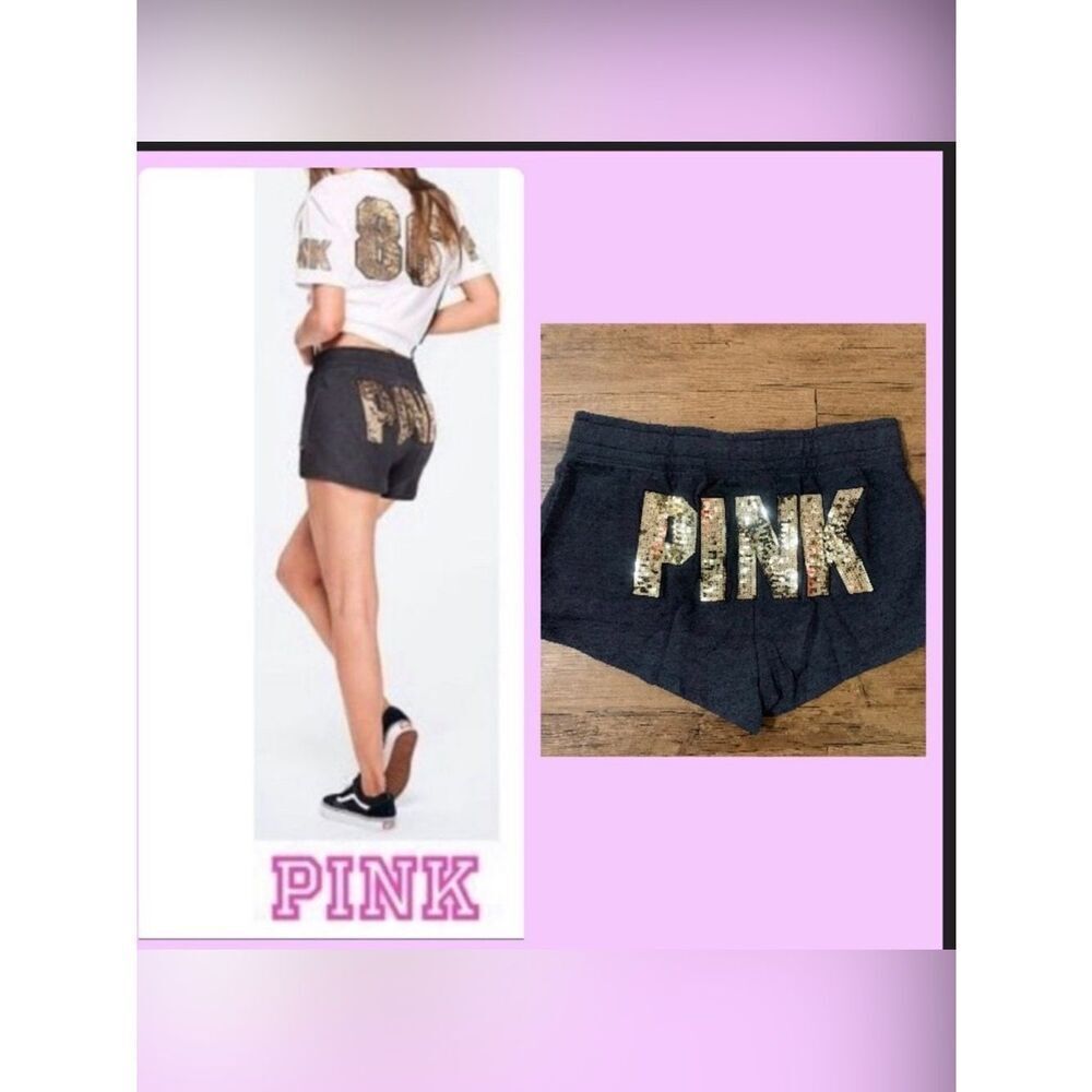 NEW PINK VS RETRO BLING CHARCOAL GRAY SHORTS SMALL